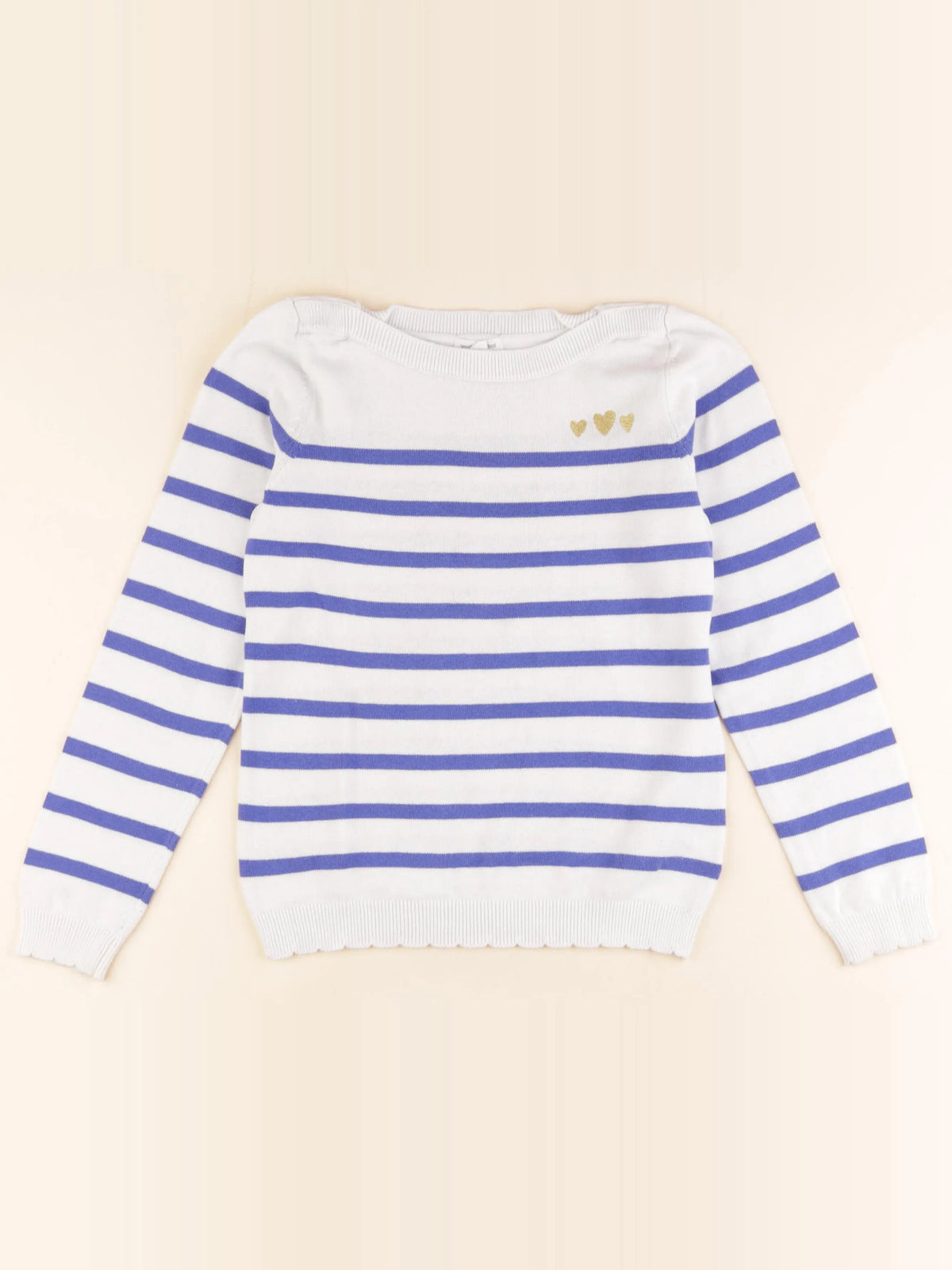 Vertbaudet - pull blanc, bleu - 10 ans