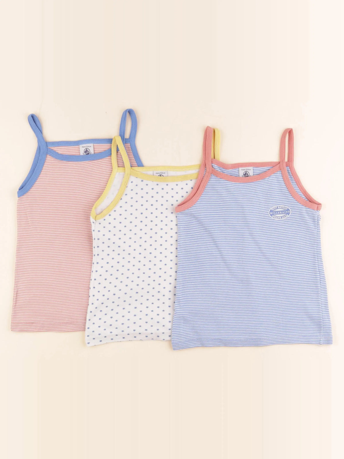 Petit Bateau - lot de 3 maillots de corps multicolore - 4 ans