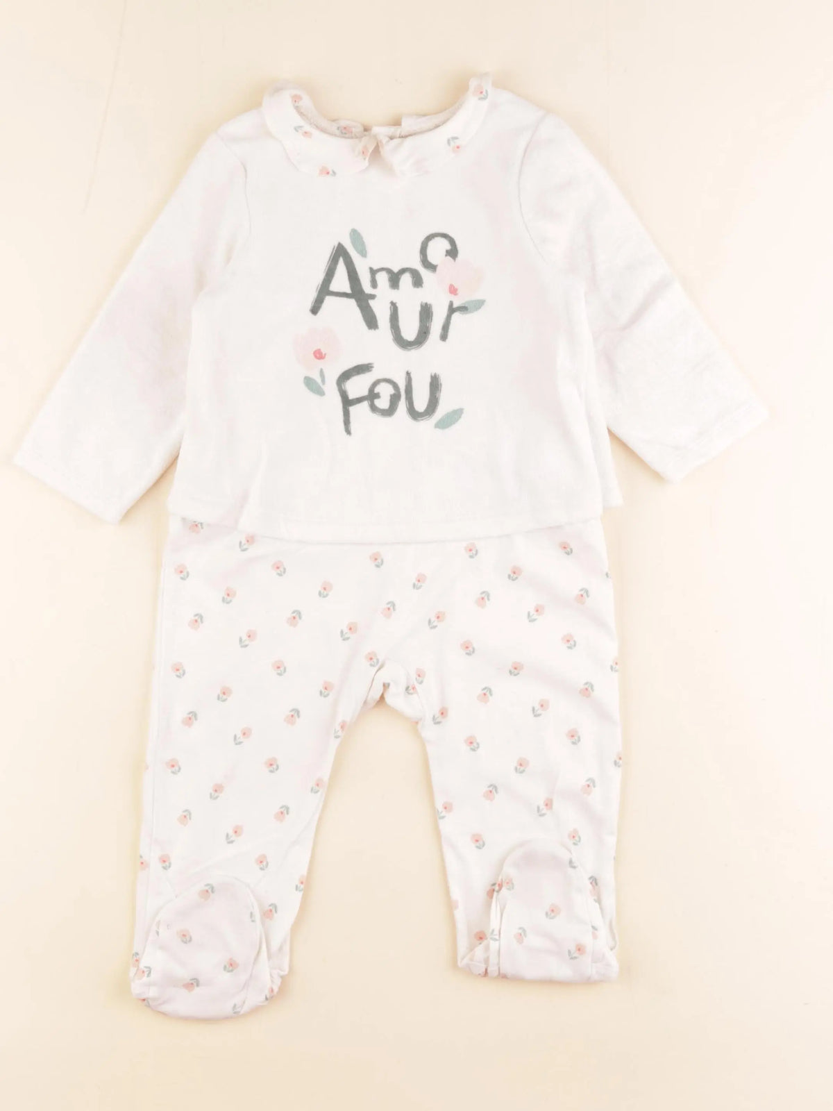 Tape à l'oeil - pyjama velours blanc, rose - 18 mois
