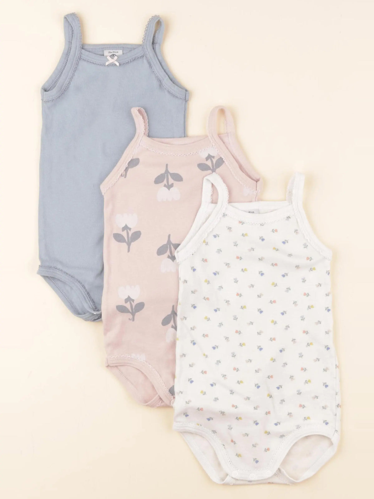Petit Bateau - lot de 3 bodies en coton bleu, rose - 18 mois