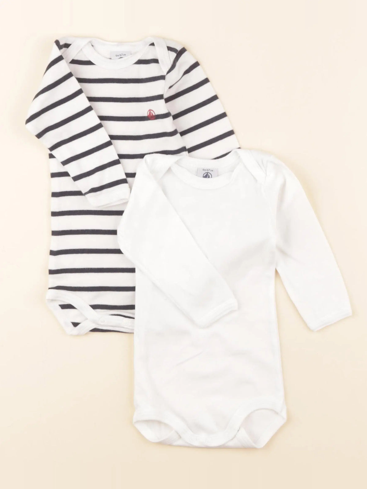 Petit Bateau - lot de 2 bodies en coton bleu, blanc - 6 mois