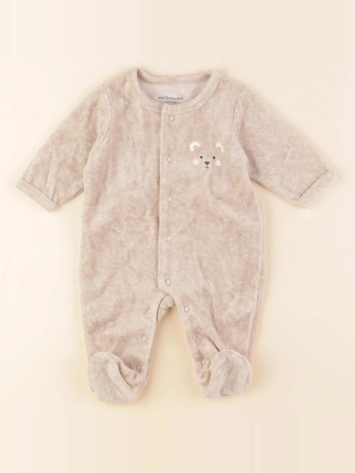 Vertbaudet - pyjama velours beige - 1 mois