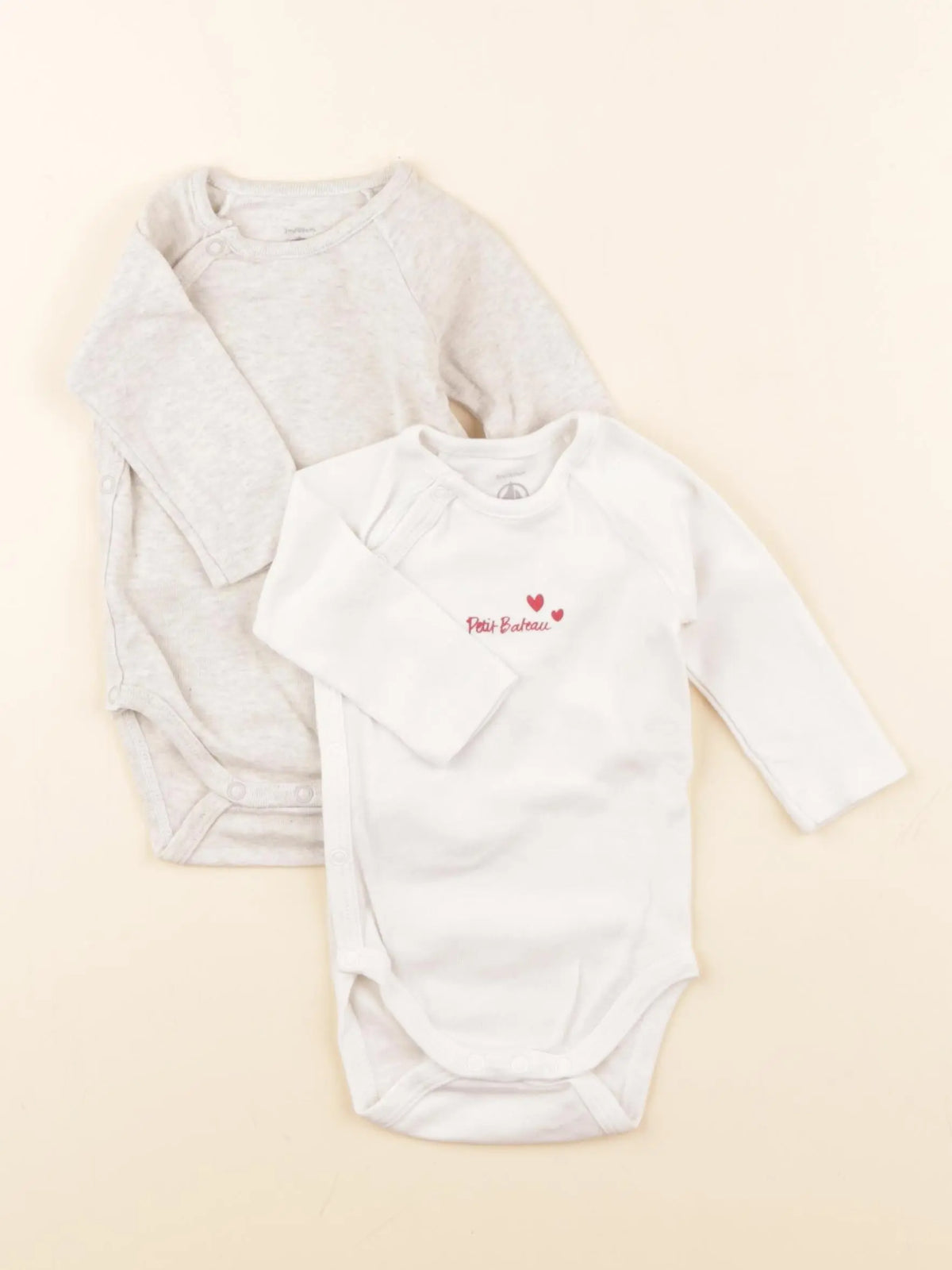 Petit Bateau - lot de 2 bodies en coton beige, blanc - 3 mois