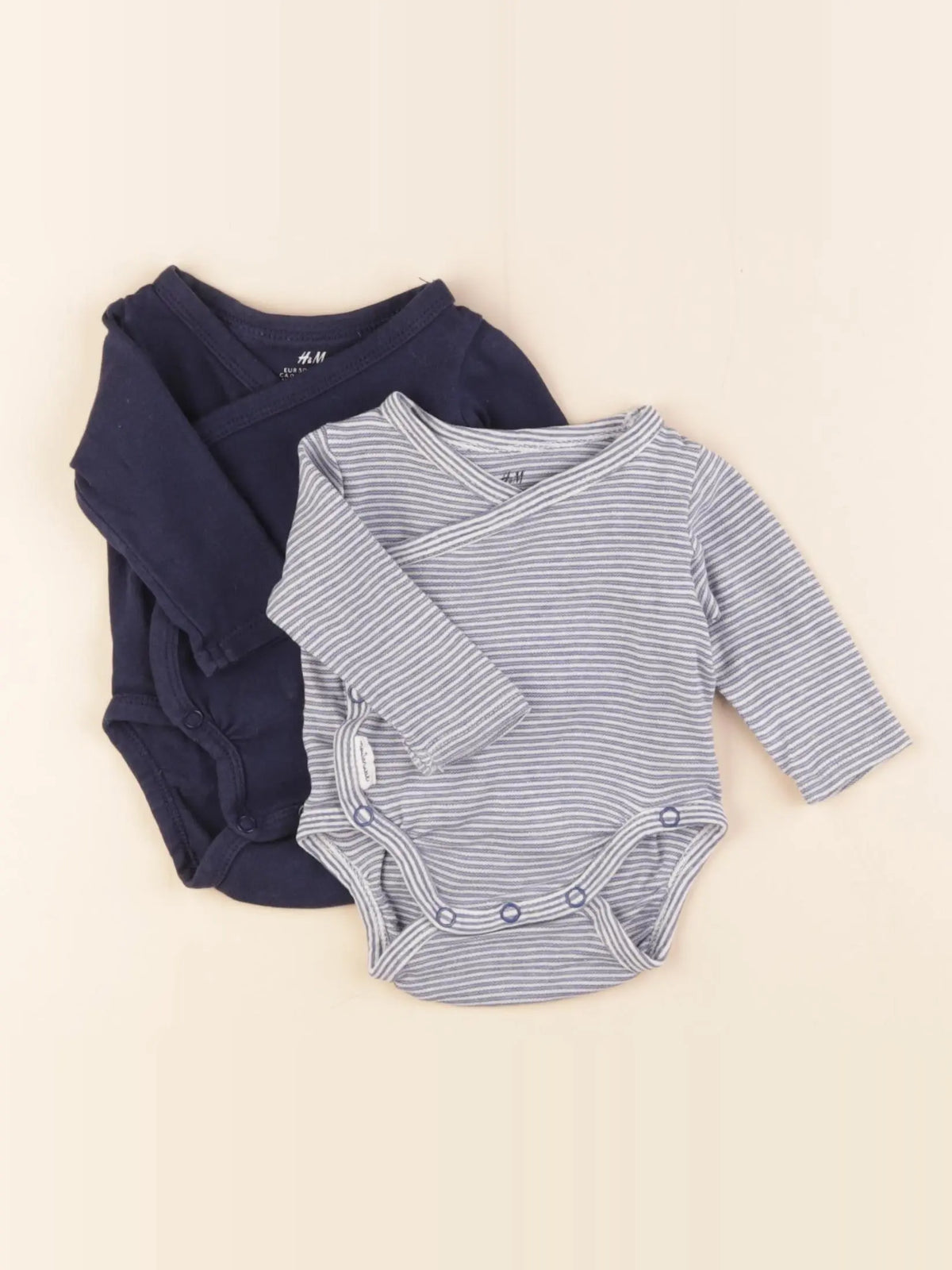 H&M - lot de 2 bodies en coton bleu - 0/1 mois