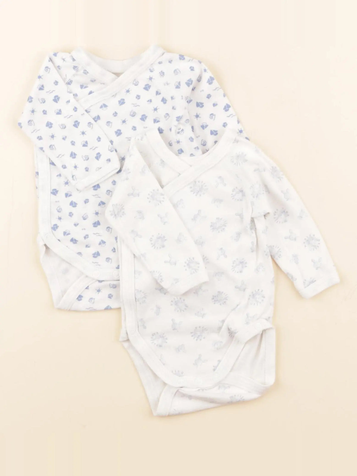Petit Bateau - lot de 2 bodies en coton blanc, bleu - 1 mois