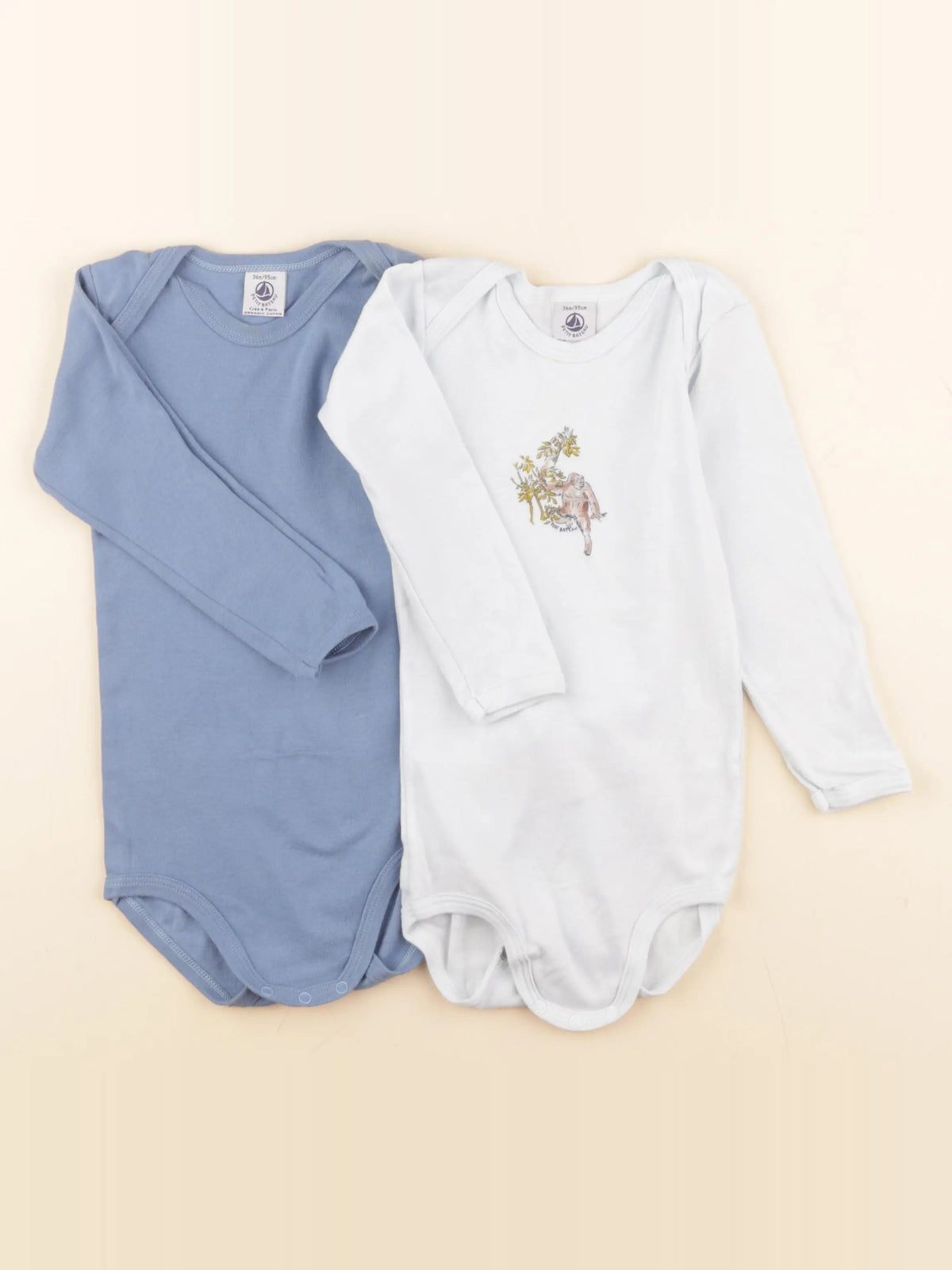 Petit Bateau - lot de 2 bodies en coton bleu - 3 ans