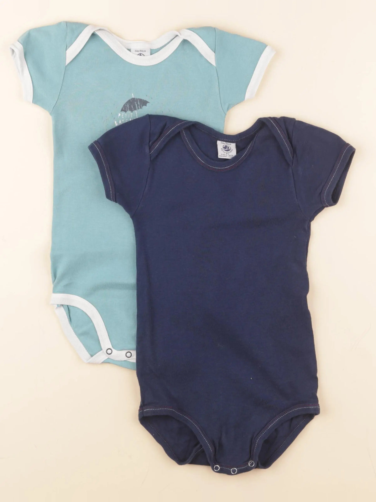 Petit Bateau - lot de 2 bodies en coton bleu - 2 ans