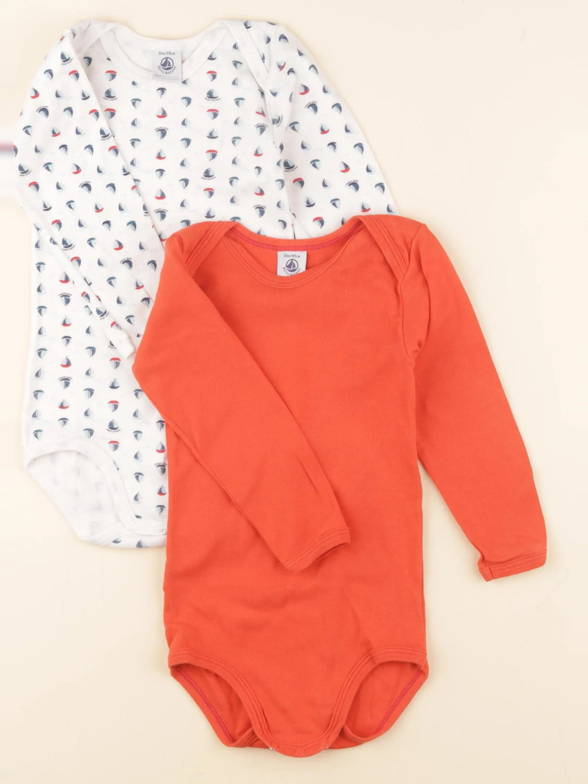 Petit Bateau - lot de 2 bodies en coton orange, blanc - 3 ans