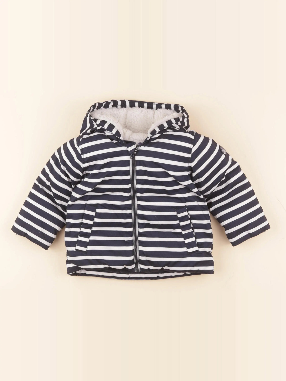 Petit Bateau - manteau doublé blanc, bleu - 2 ans