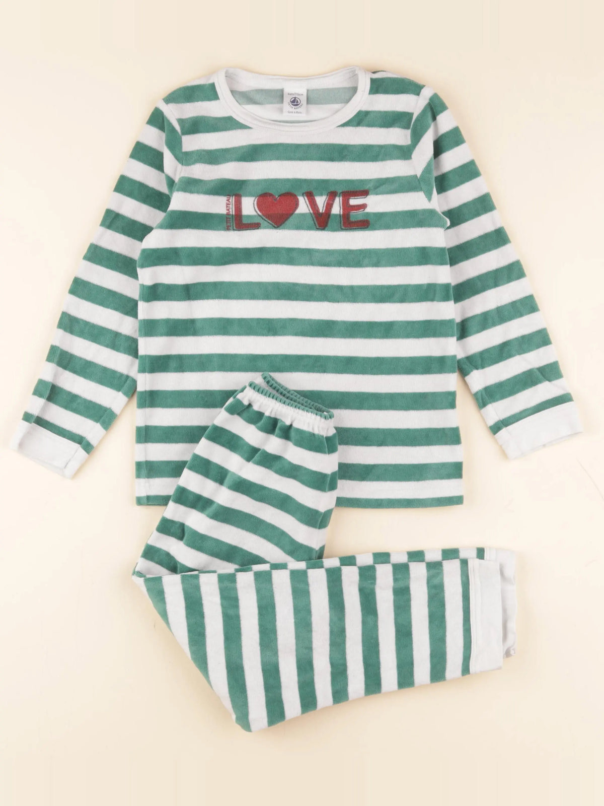 Petit Bateau - pyjama velours vert - 6 ans