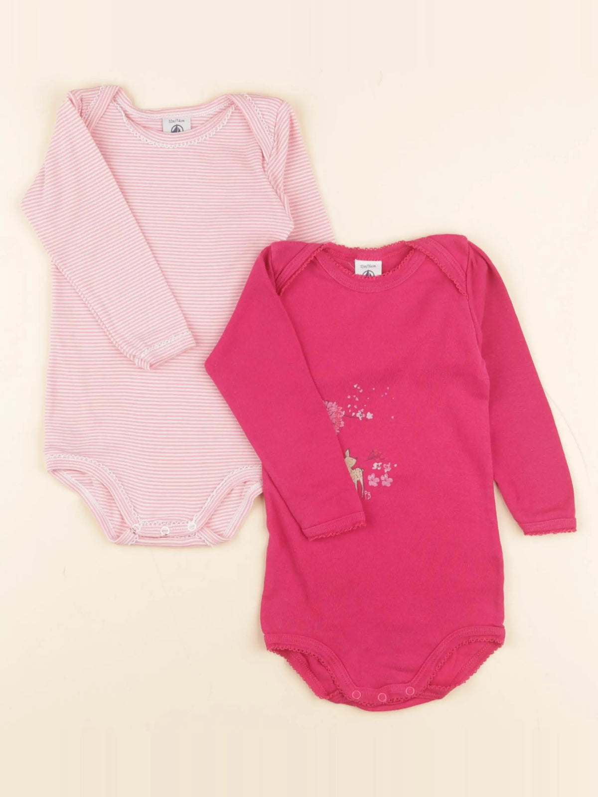 Petit Bateau - lot de 2 bodies en coton rose - 12 mois