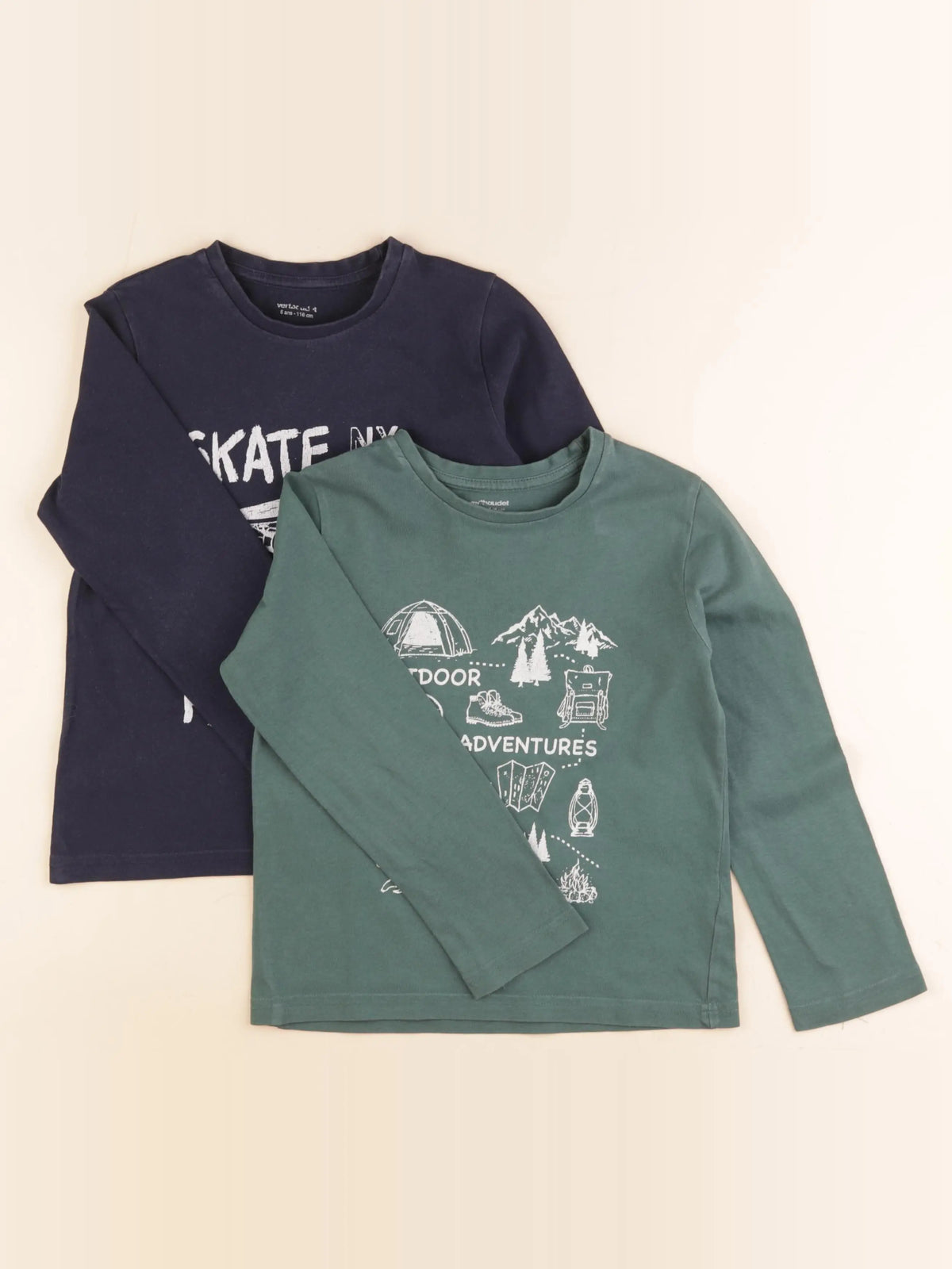 Vertbaudet - lot de 2 tee-shirts bleu, vert - 6 ans