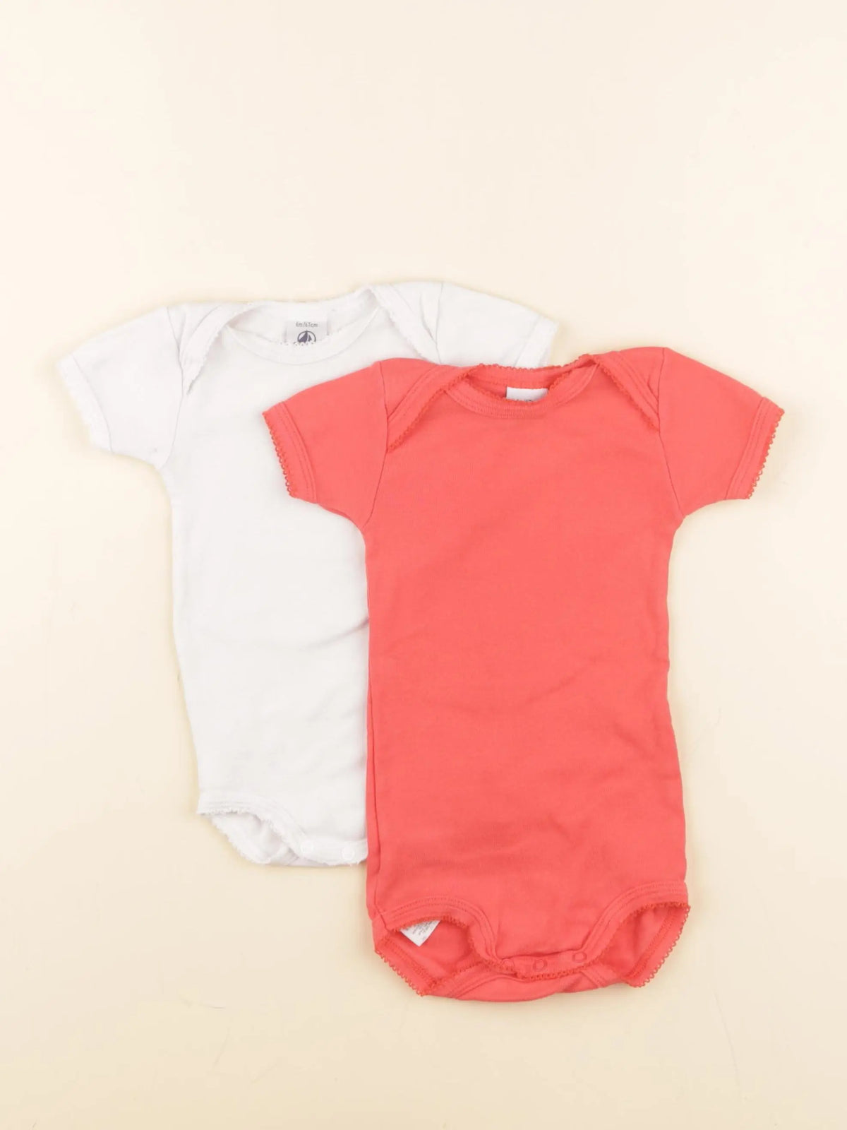 Petit Bateau - lot de 2 bodies en coton blanc, rose - 6 mois