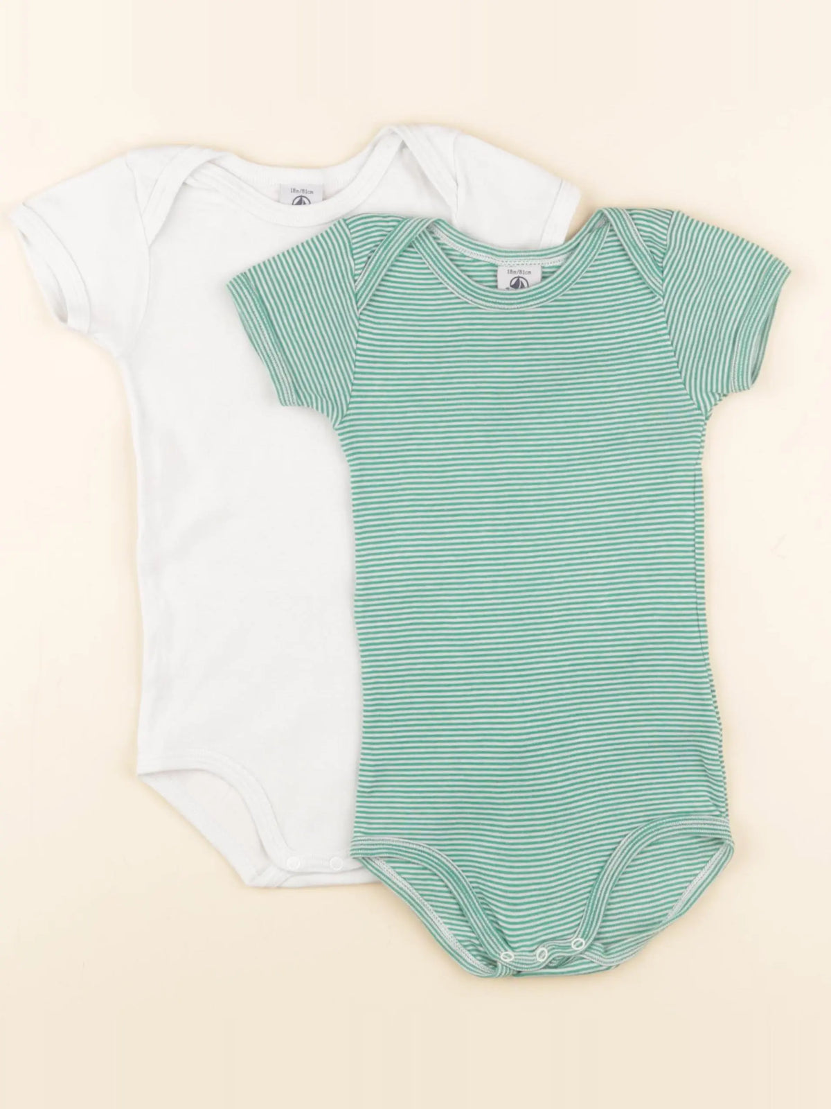 Petit Bateau - lot de 2 bodies en coton blanc, vert - 18 mois