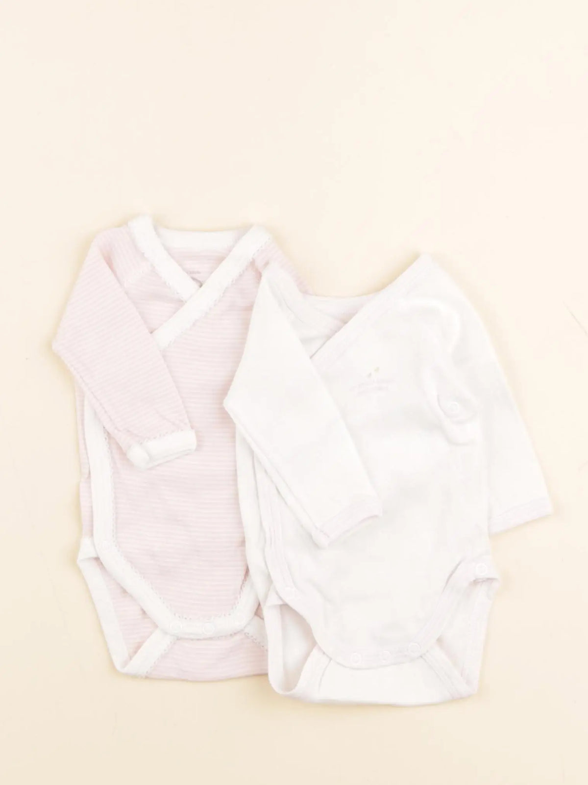Petit Bateau - lot de 2 bodies en coton blanc, rose - 0 mois