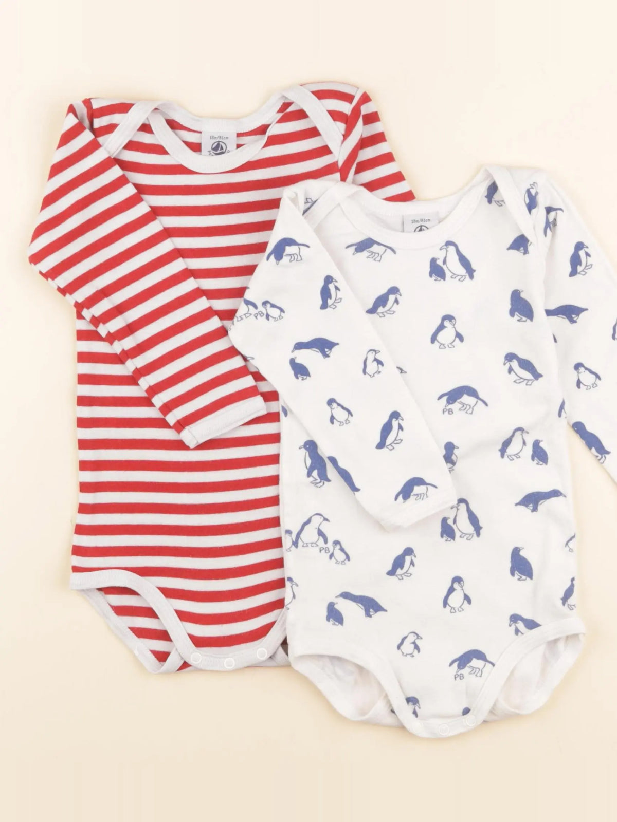Petit Bateau - lot de 2 bodies en coton blanc, rouge - 18 mois