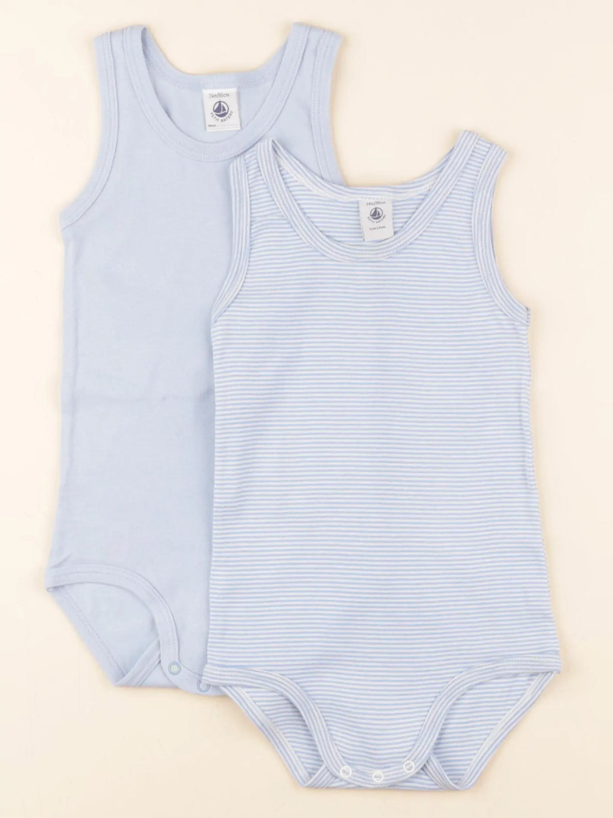 Petit Bateau - lot de 2 bodies en coton bleu - 24 mois