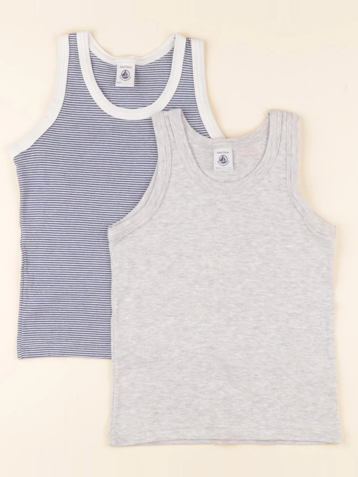 Petit Bateau - lot de 2 maillots de corps bleu, gris - 6 ans