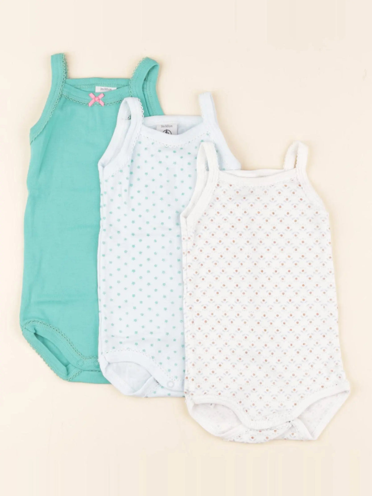 Petit Bateau - lot de 3 bodies en coton blanc, bleu - 3 mois
