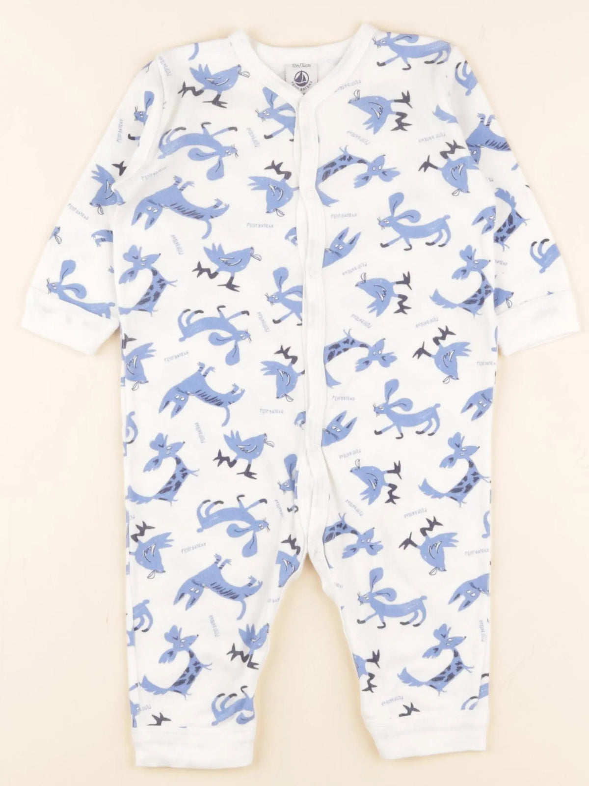 Petit Bateau - pyjama coton blanc, bleu - 12 mois