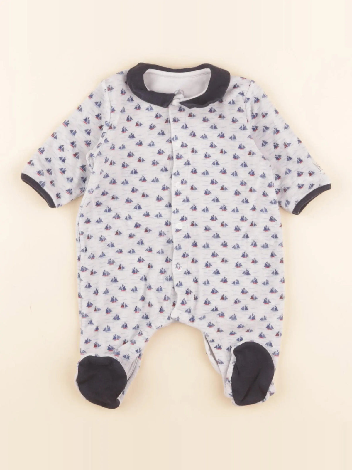 Petit Bateau - pyjama velours bleu, gris - 1 mois