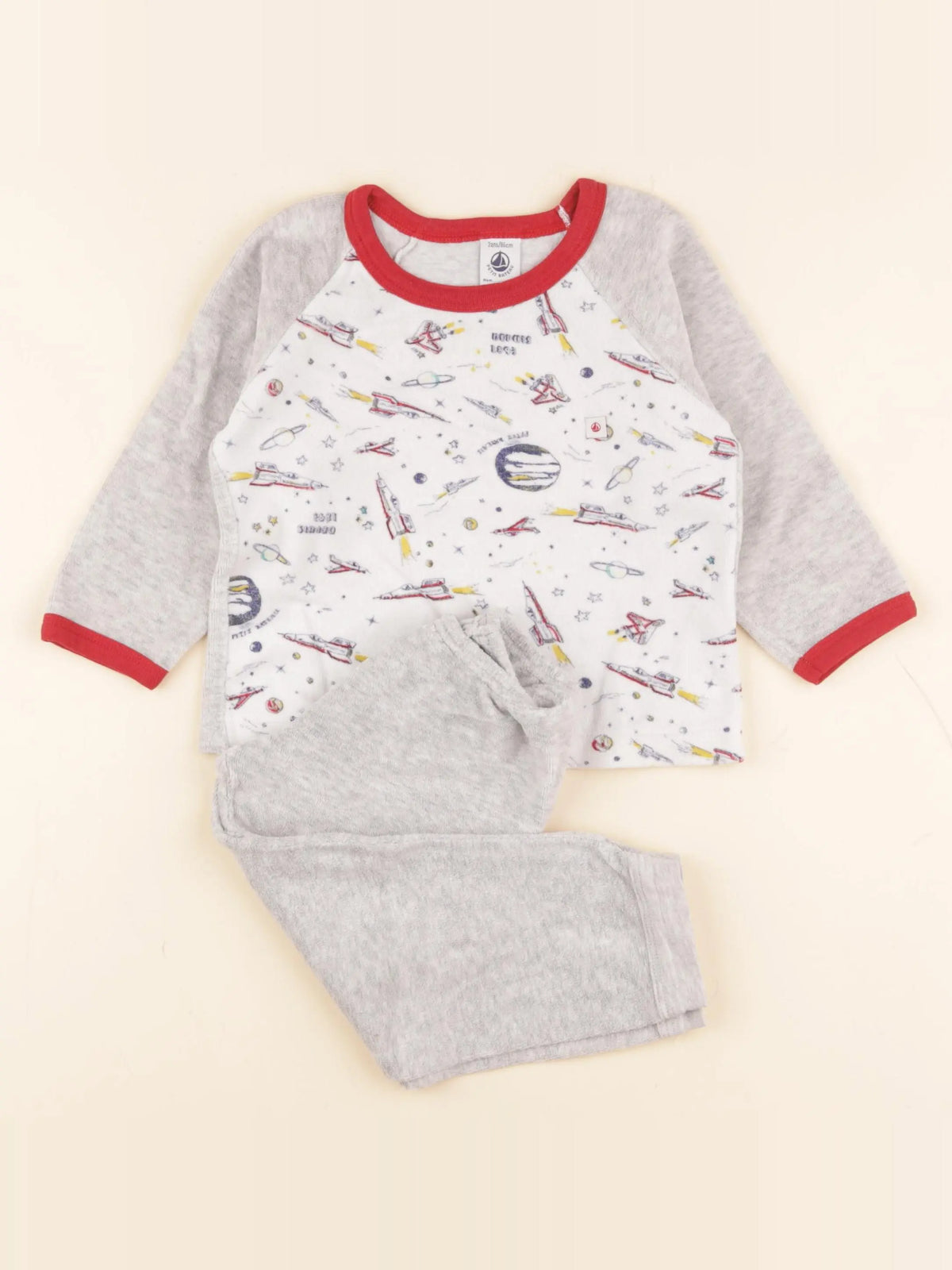Petit Bateau - pyjama velours gris, blanc - 2 ans