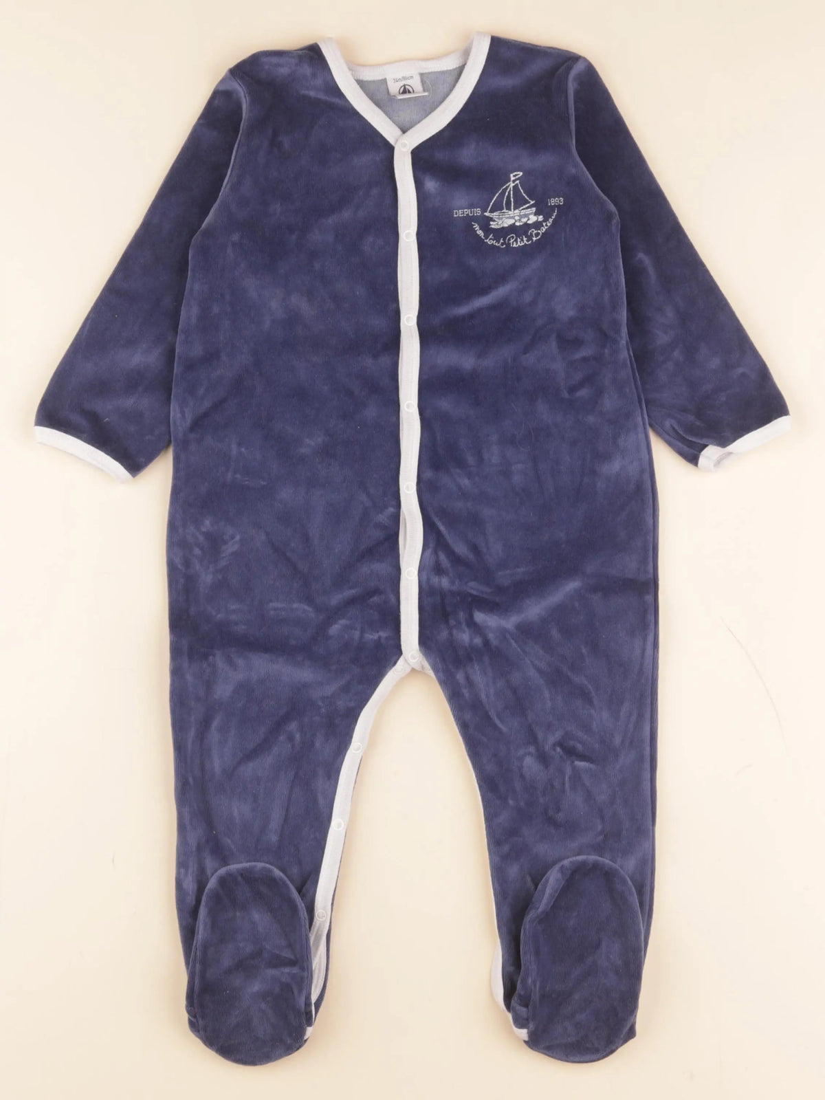Petit Bateau - pyjama velours bleu - 24 mois