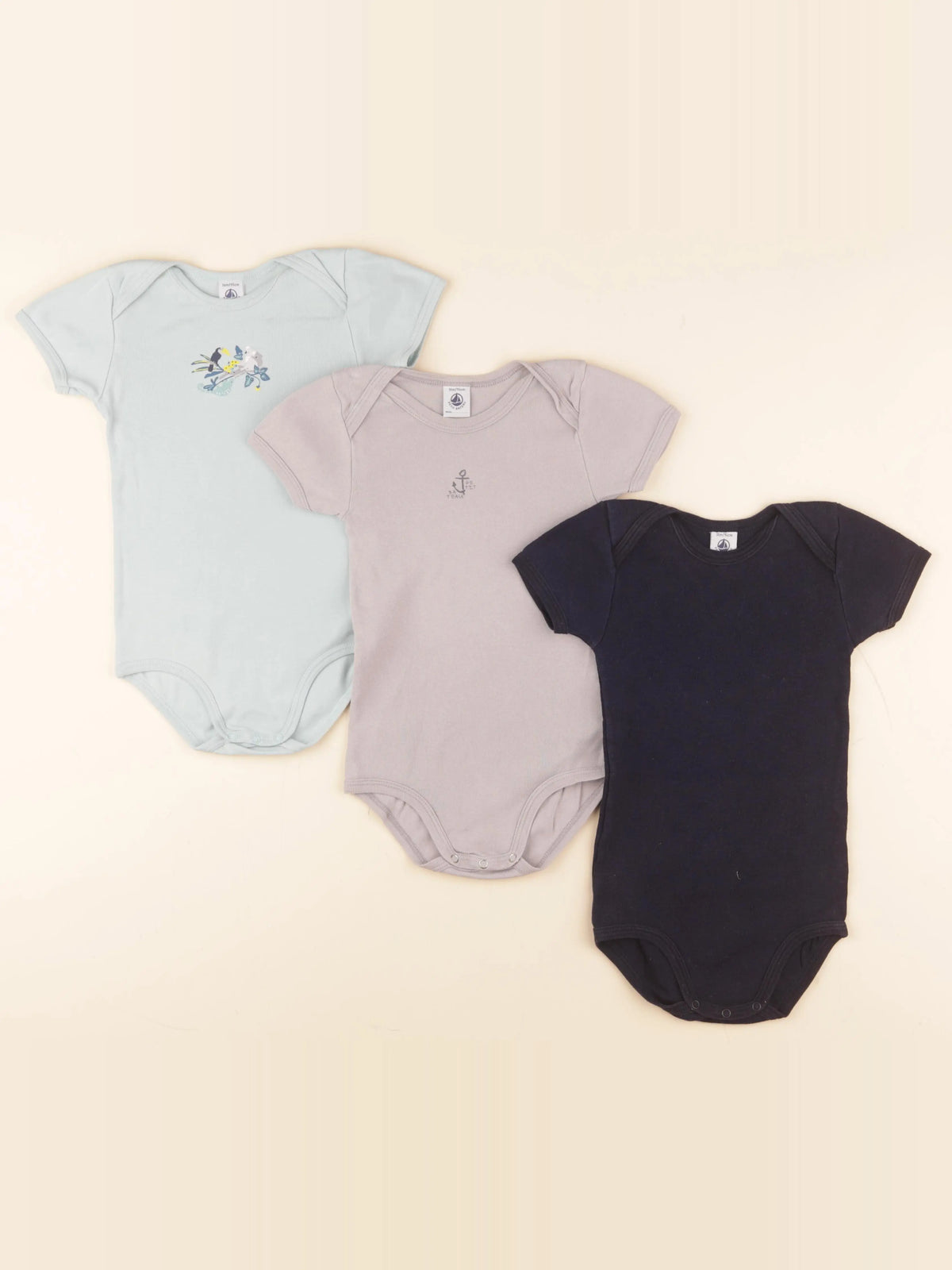Petit Bateau - lot de 3 bodies en coton bleu - 36 mois