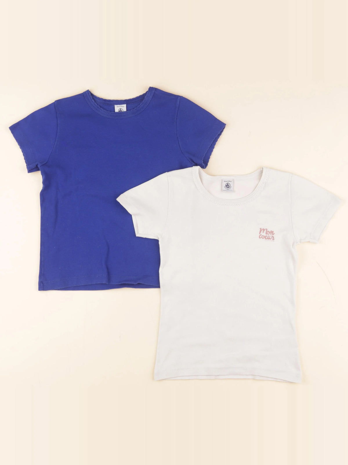 Petit Bateau - lot de 2 maillots de corps bleu, blanc - 8 ans