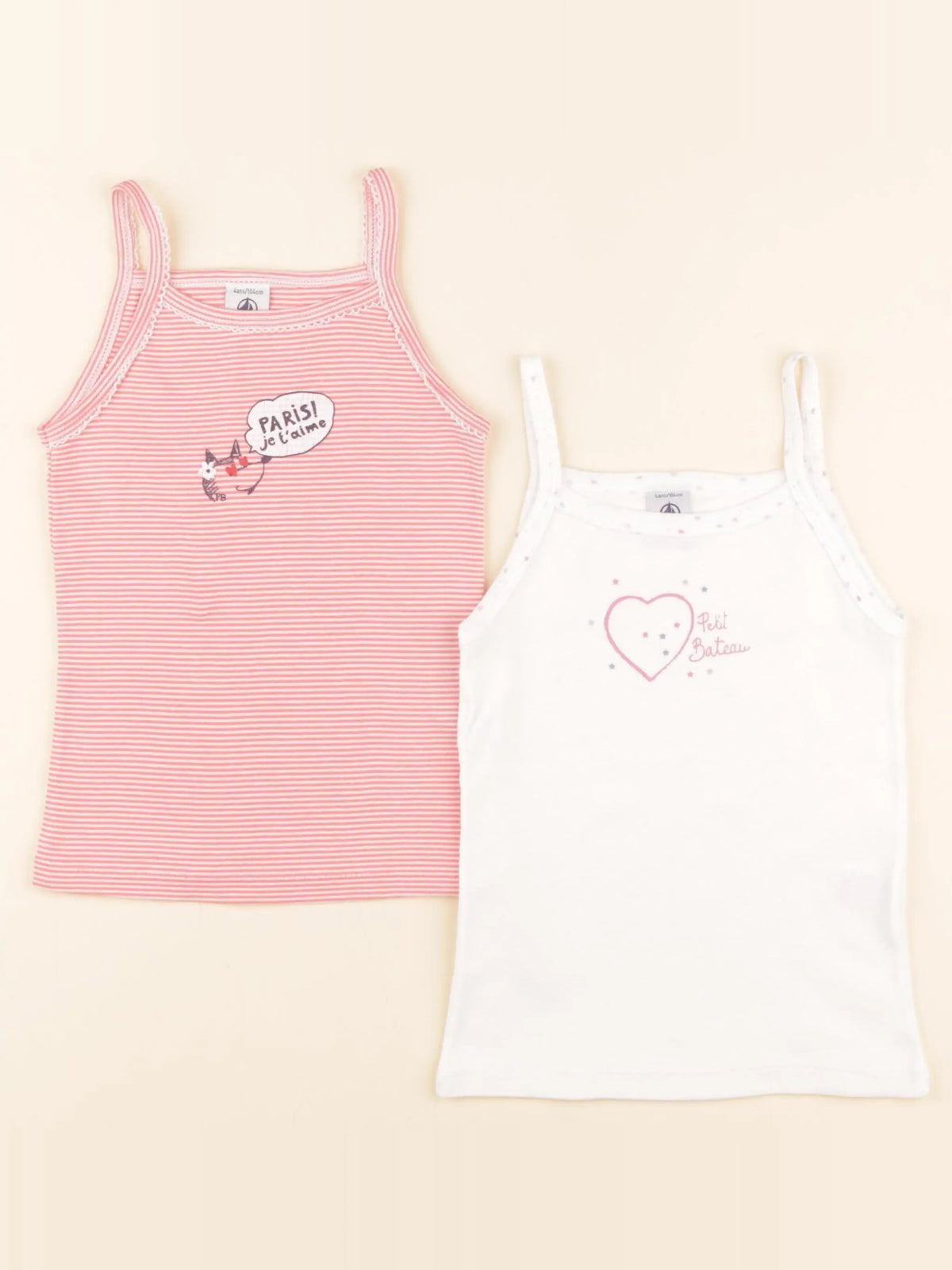 Petit Bateau - lot de 2 maillots de corps blanc, rose - 4 ans