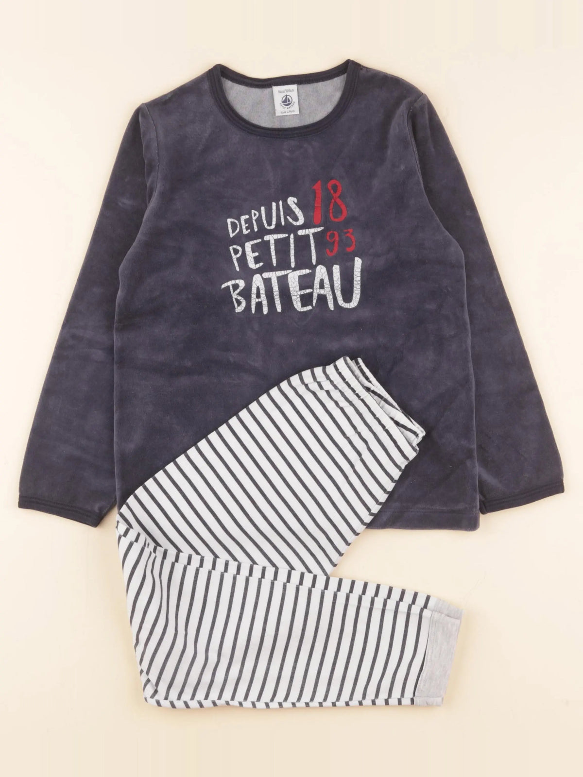 Petit Bateau - pyjama velours bleu - 8 ans