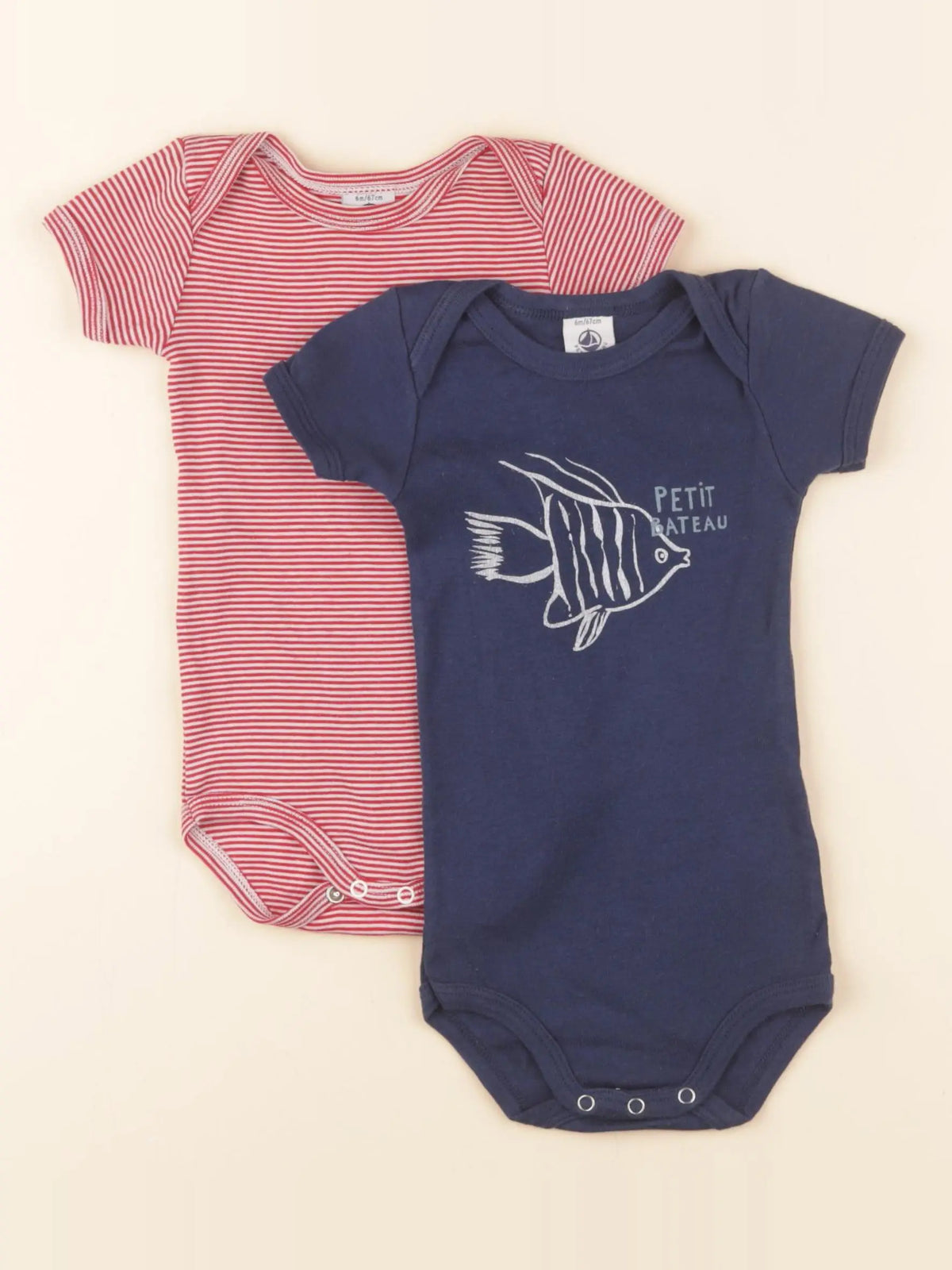 Petit Bateau - lot de 2 bodies en coton bleu, rouge - 6 mois