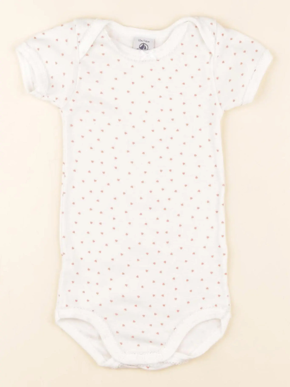 Petit Bateau - body blanc, rose - 12 mois
