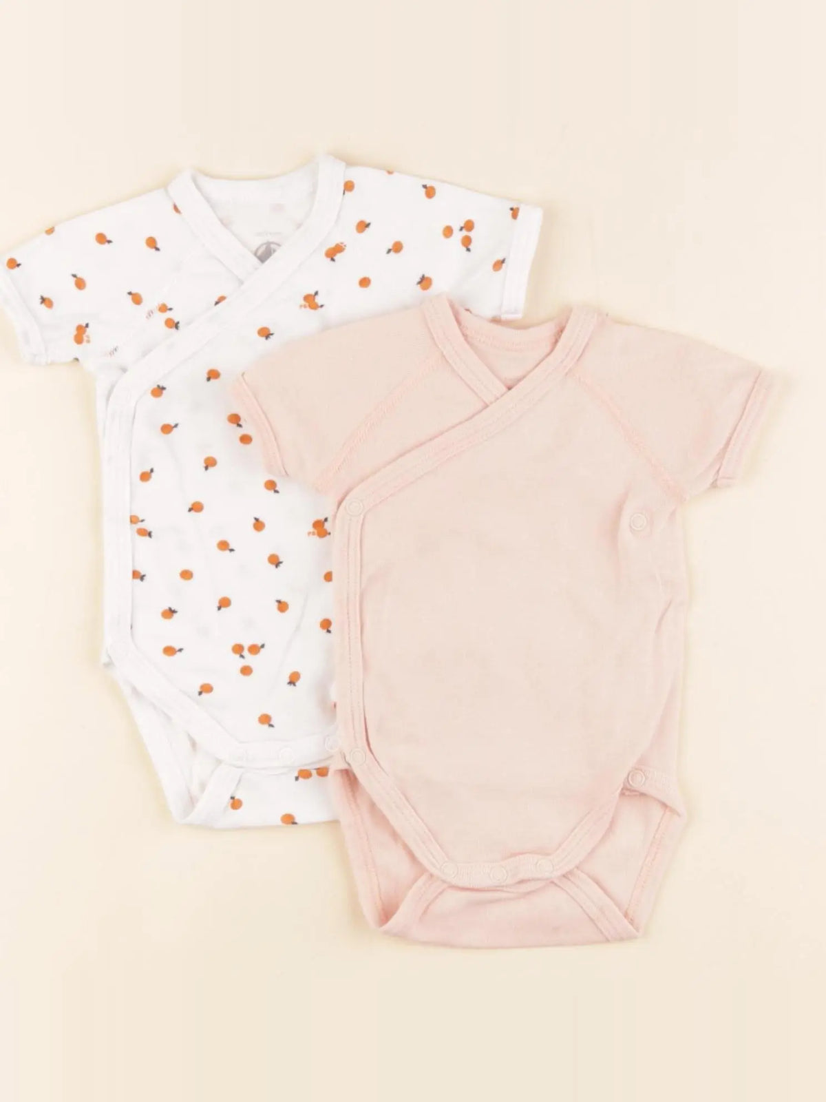 Petit Bateau - lot de 2 bodies en coton orange, blanc - 1 mois