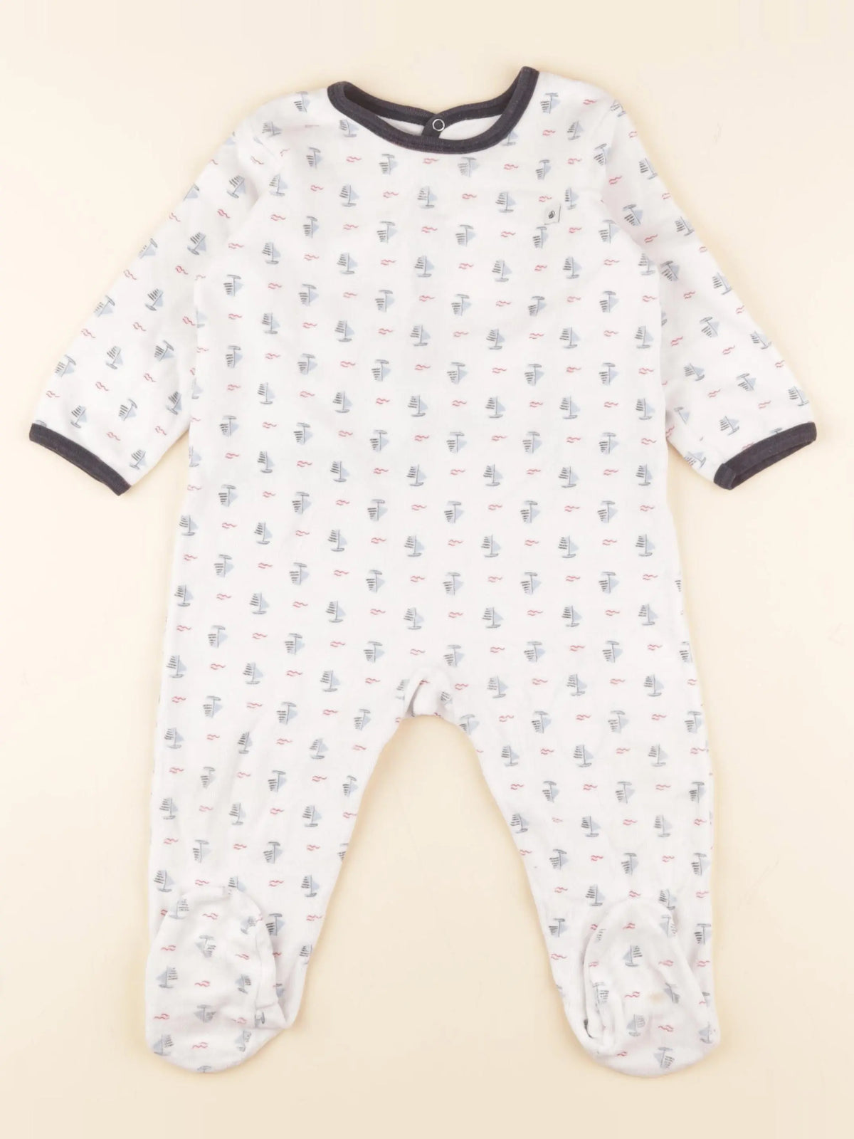 Petit Bateau - pyjama velours blanc, bleu - 18 mois