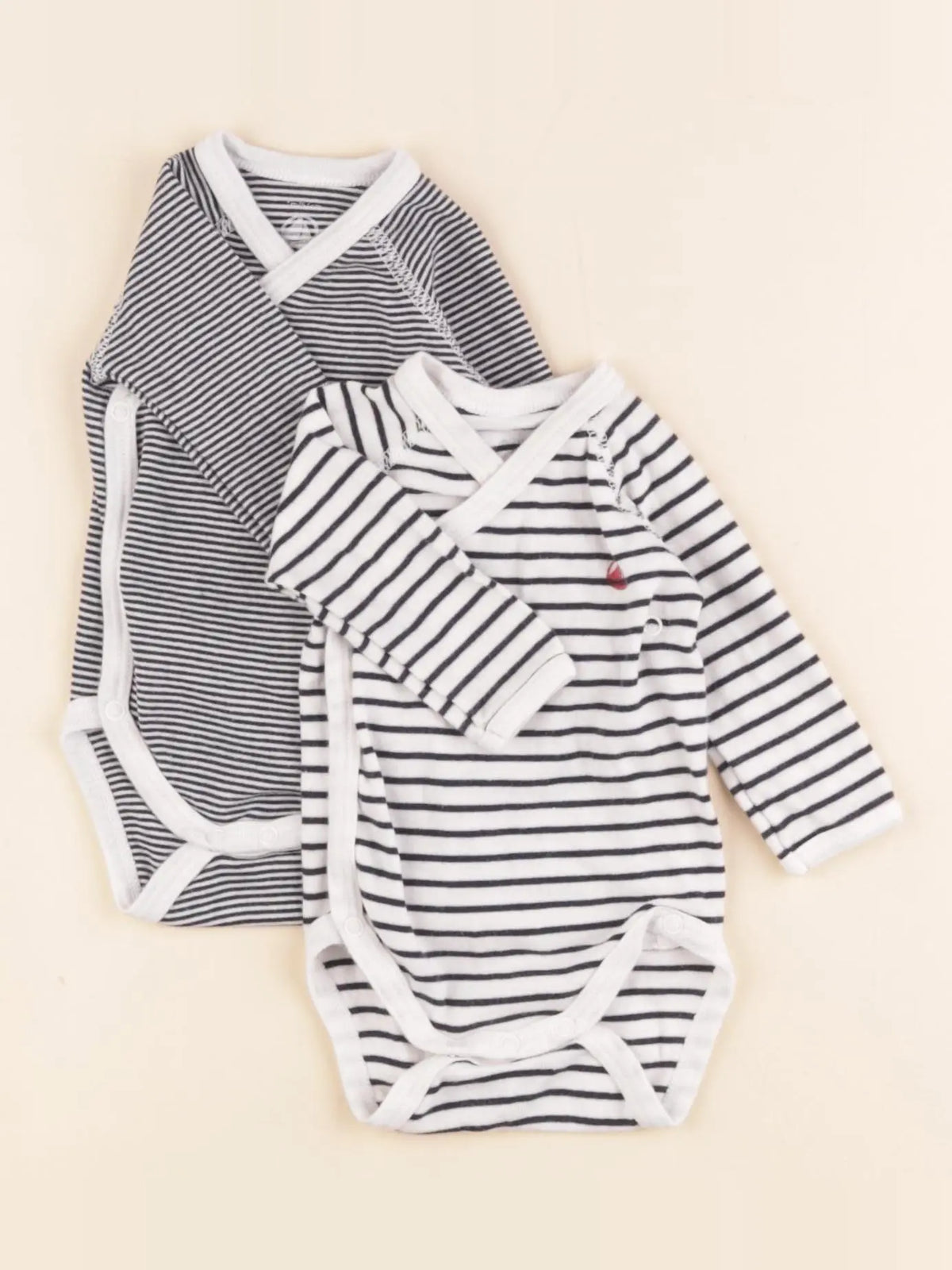 Petit Bateau - lot de 2 bodies en coton noir, blanc - 1 mois