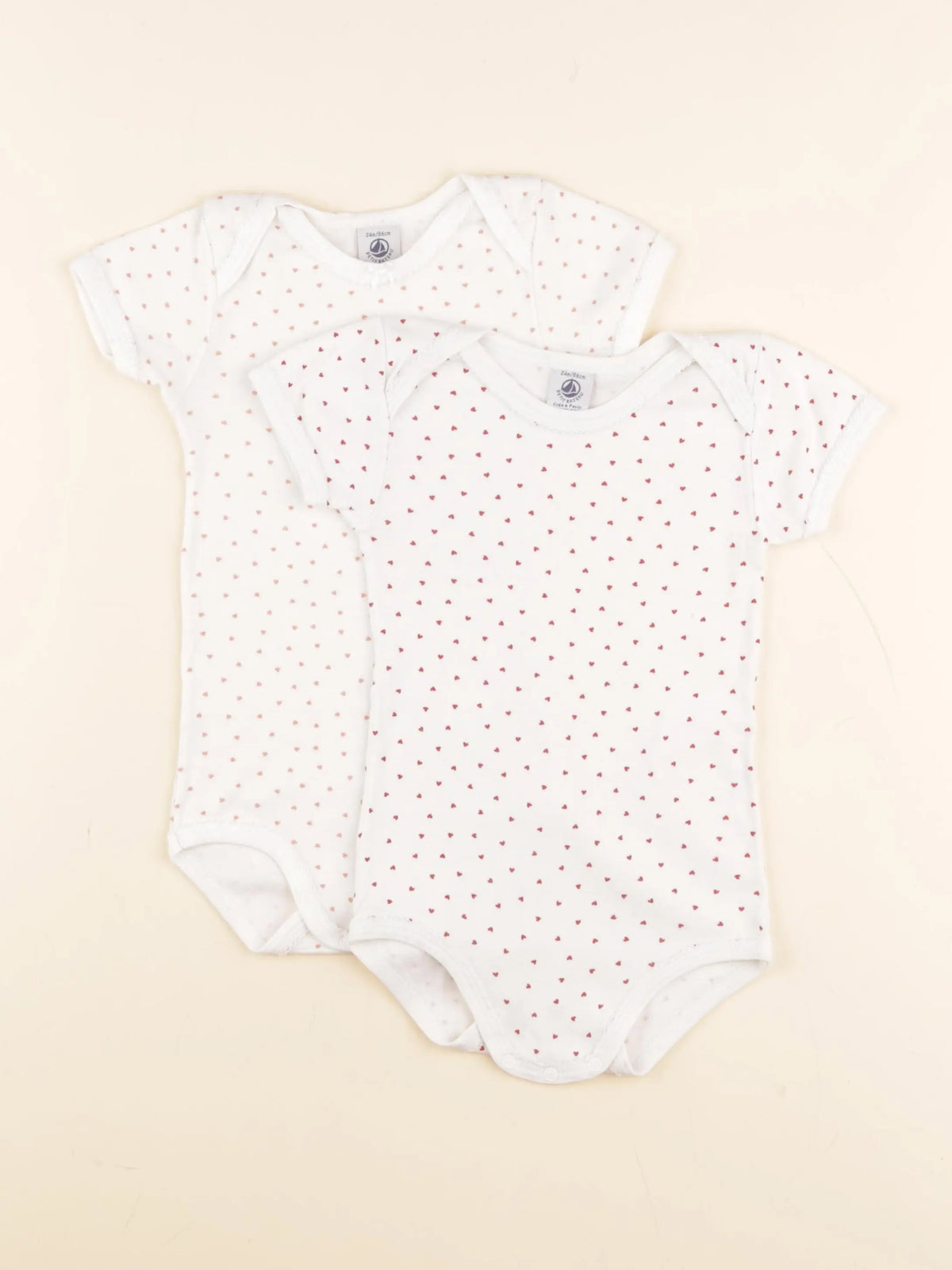 Petit Bateau - lot de 2 bodies en coton blanc, rouge - 24 mois