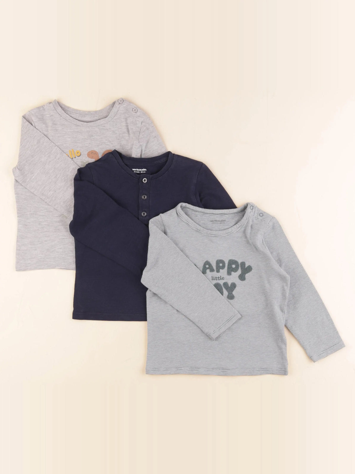 Vertbaudet - lot de 3 tee-shirts bleu, vert, gris - 24 mois