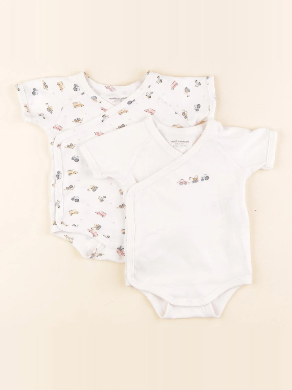 Vertbaudet - lot de 2 bodies en coton blanc - 6 mois