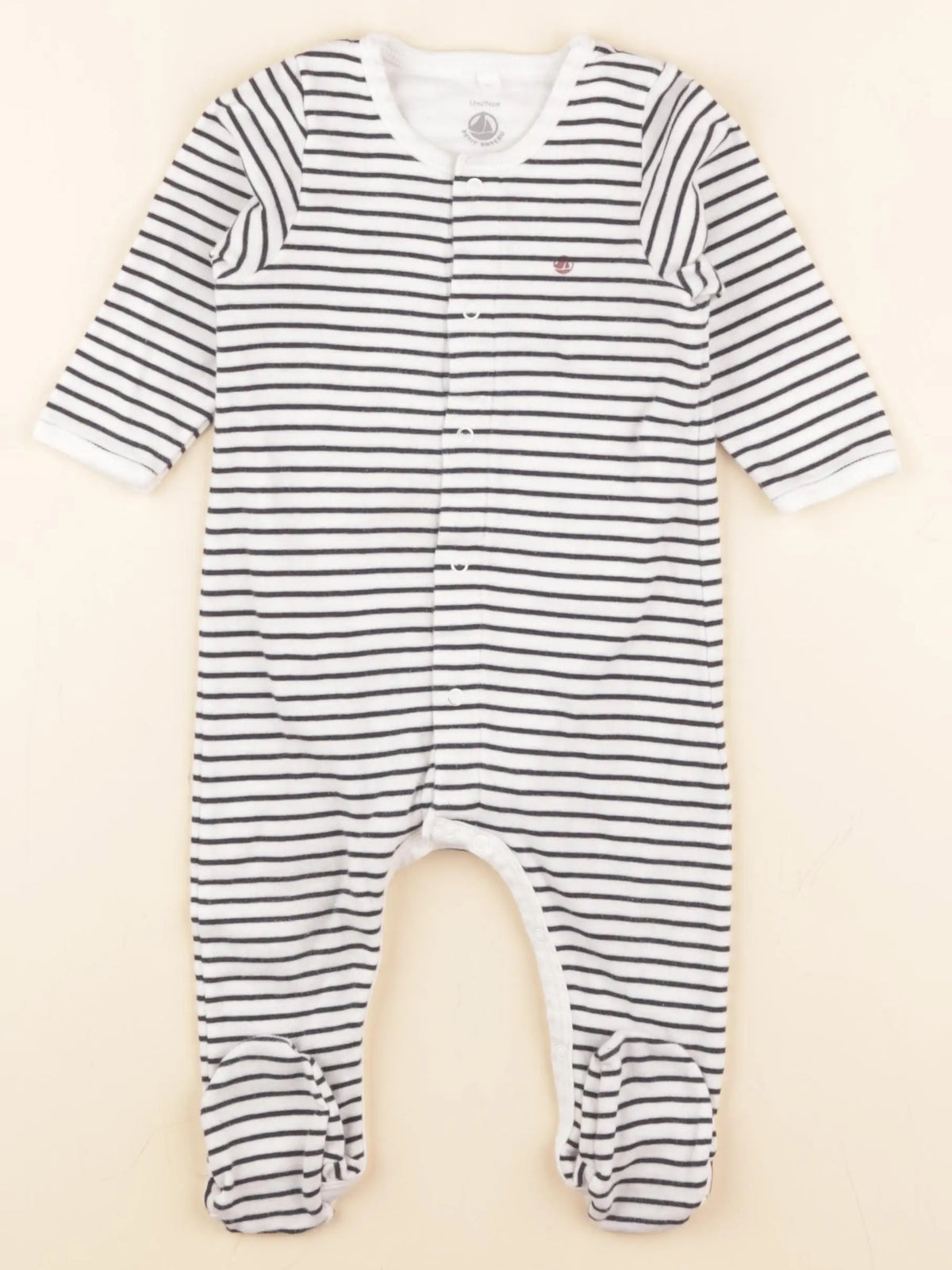 Petit Bateau - bodyjama coton blanc, bleu - 12 mois