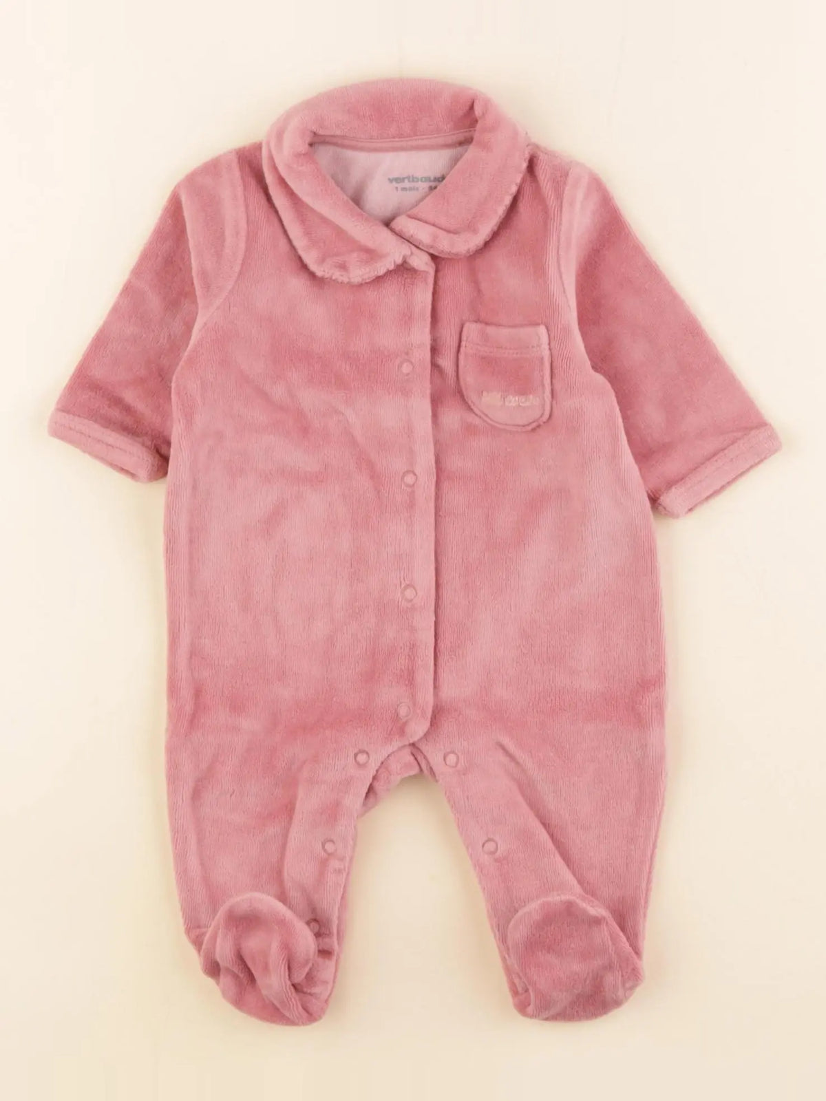 Vertbaudet - pyjama velours rose - 1 mois