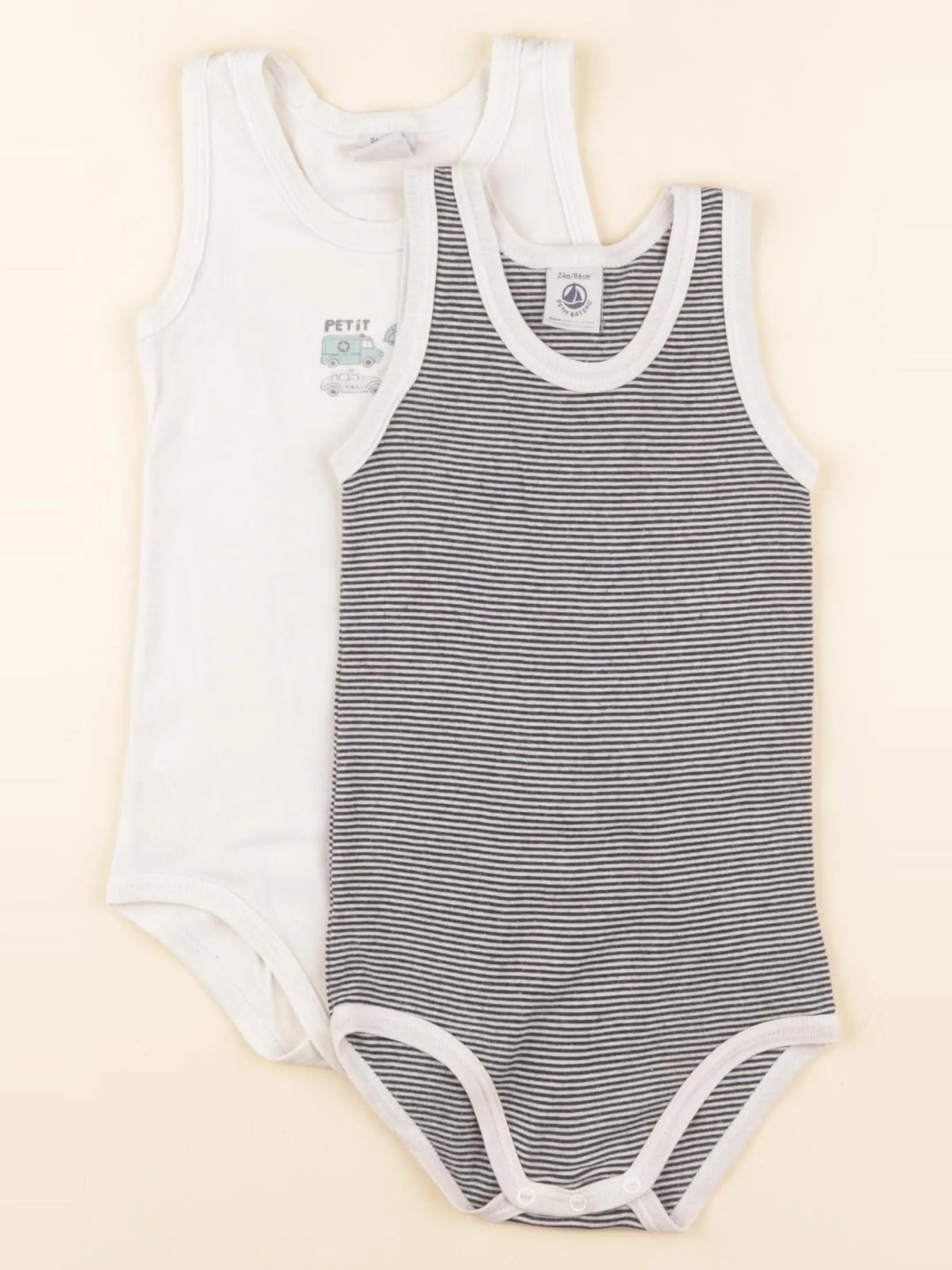 Petit Bateau - lot de 2 bodies en coton blanc, bleu - 24 mois