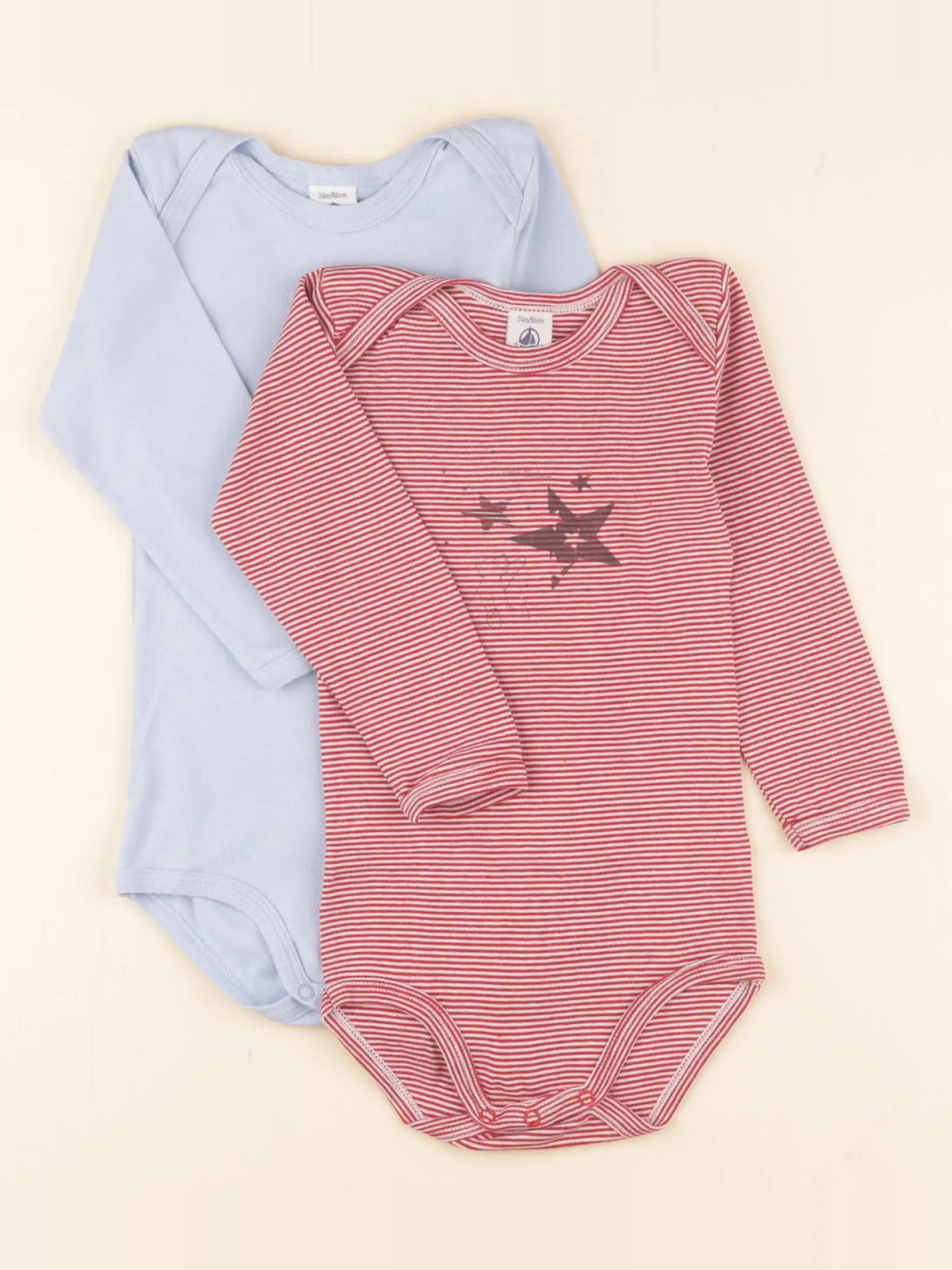 Petit Bateau - lot de 2 bodies en coton bleu, rouge - 24 mois