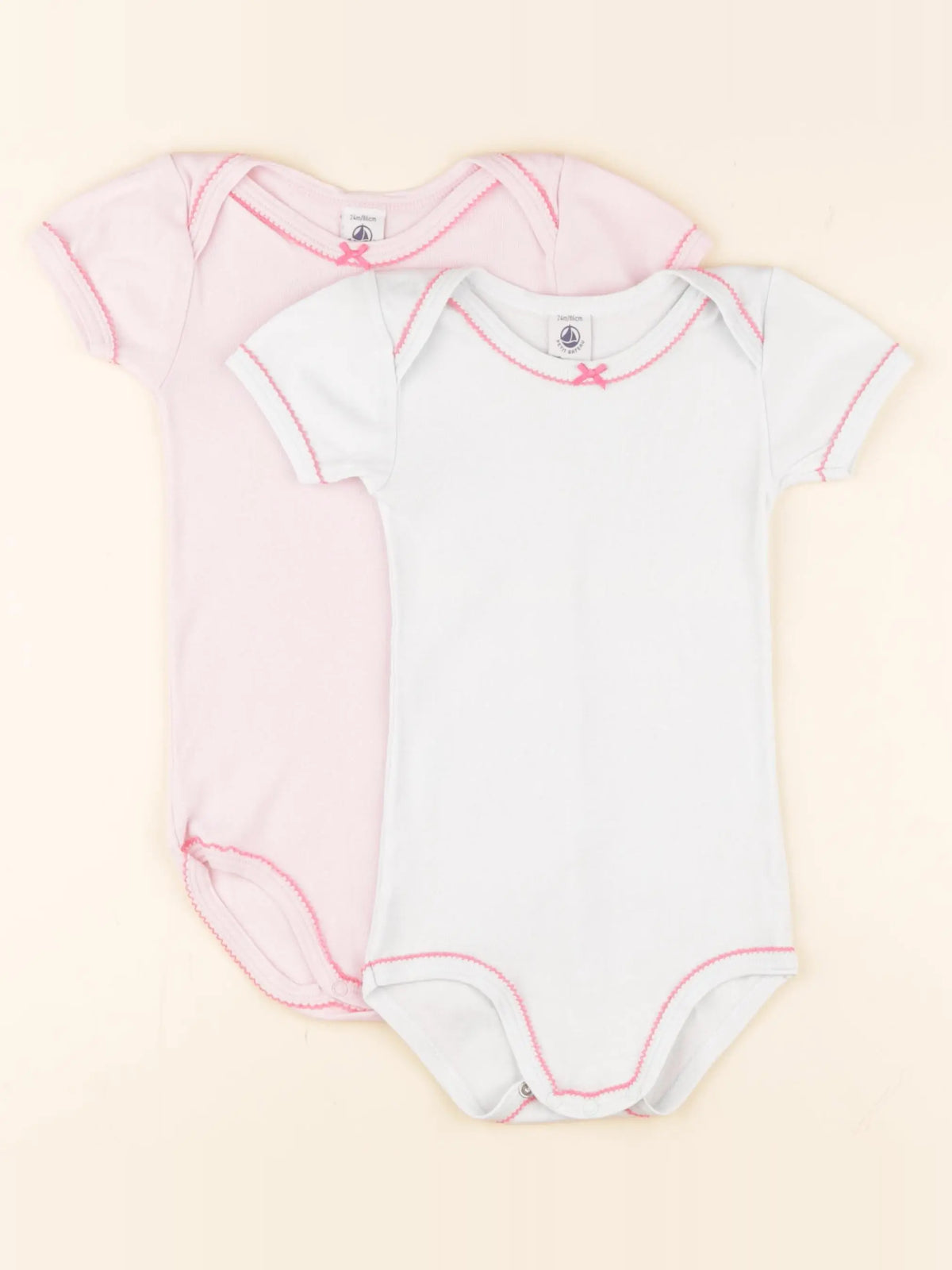 Petit Bateau - lot de 2 bodies en coton bleu, rose - 24 mois