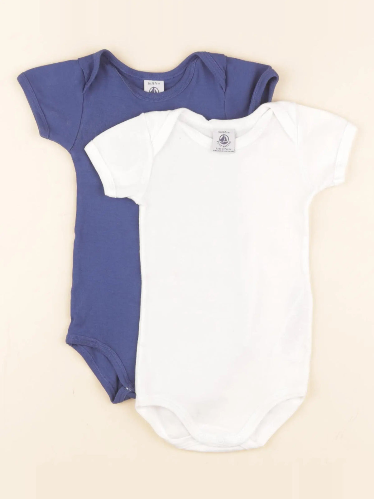 Petit Bateau - lot de 2 bodies en coton bleu, blanc - 6 mois