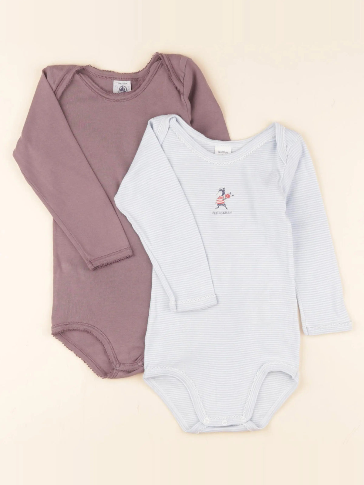 Petit Bateau - lot de 2 bodies en coton bleu, violet - 24 mois