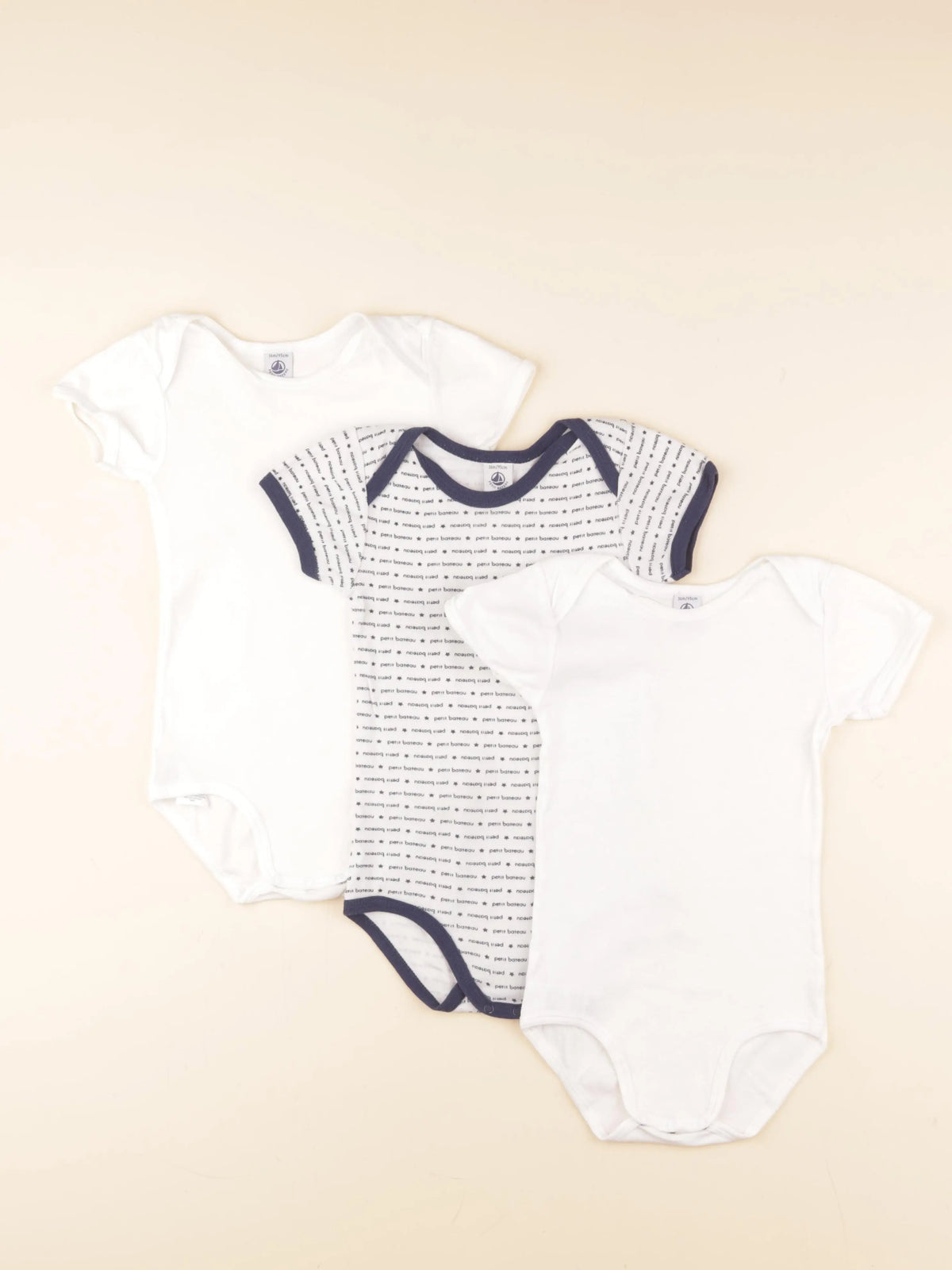 Petit Bateau - lot de 3 bodies en coton blanc, bleu - 36 mois