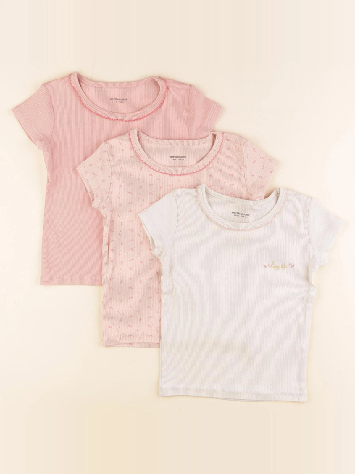 Vertbaudet - lot de 3 maillots de corps beige, rose - 4 ans