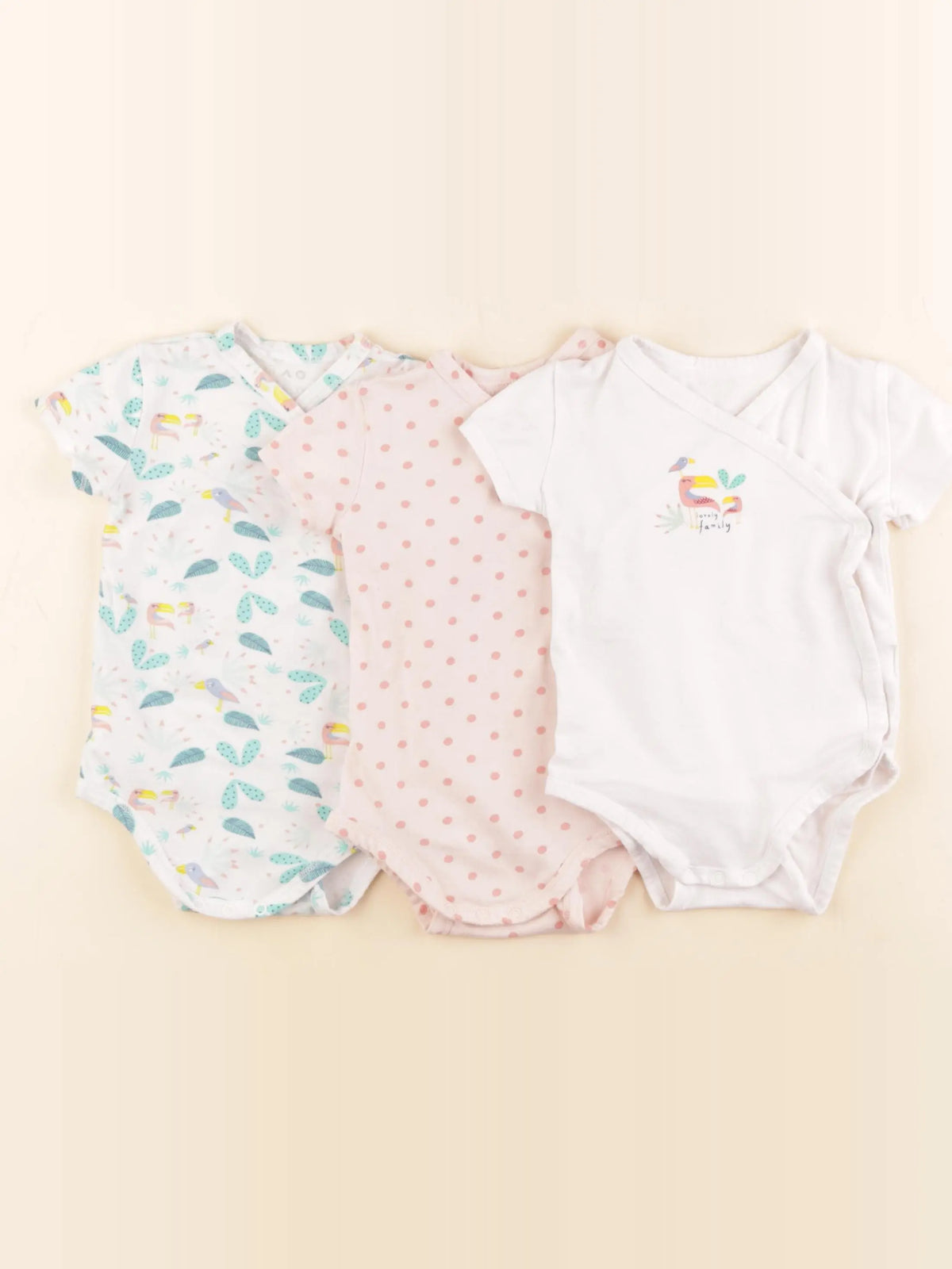 Tape à l'oeil - lot de 3 bodies en coton rose, vert - 6 mois