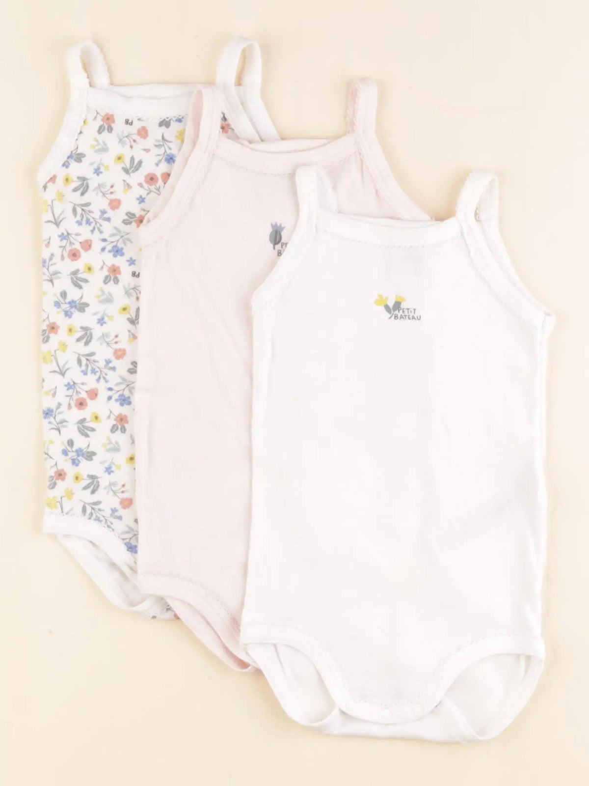 Petit Bateau - lot de 3 bodies en coton rose, blanc - 6 mois